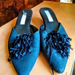 Vintage Olivia Tal black suede mules size 9